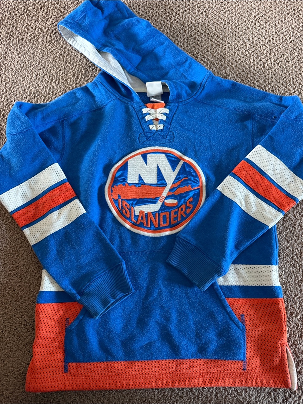 CCM New York Islanders Medium 10-12 Hockey Hoodie Blue Orange Embroidered Logo